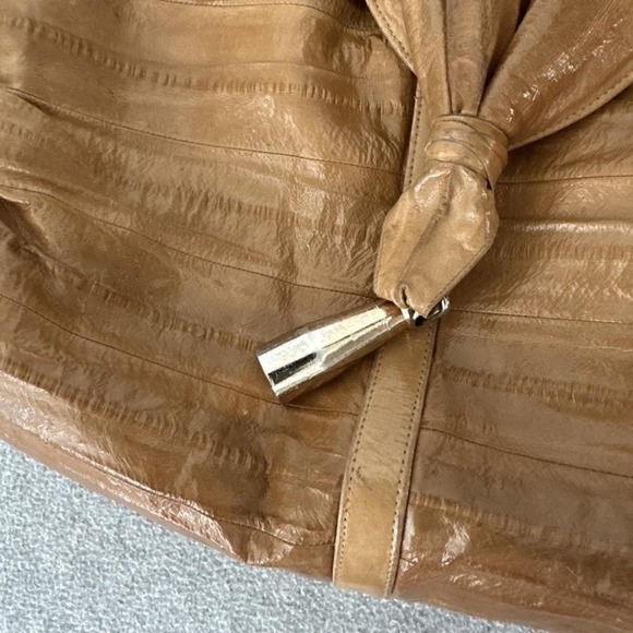 Vintage Genuine Eel Skin Shoulder Bag Purse Exotic Medium Brown Korea Tassel 80s - Picture 5 of 12